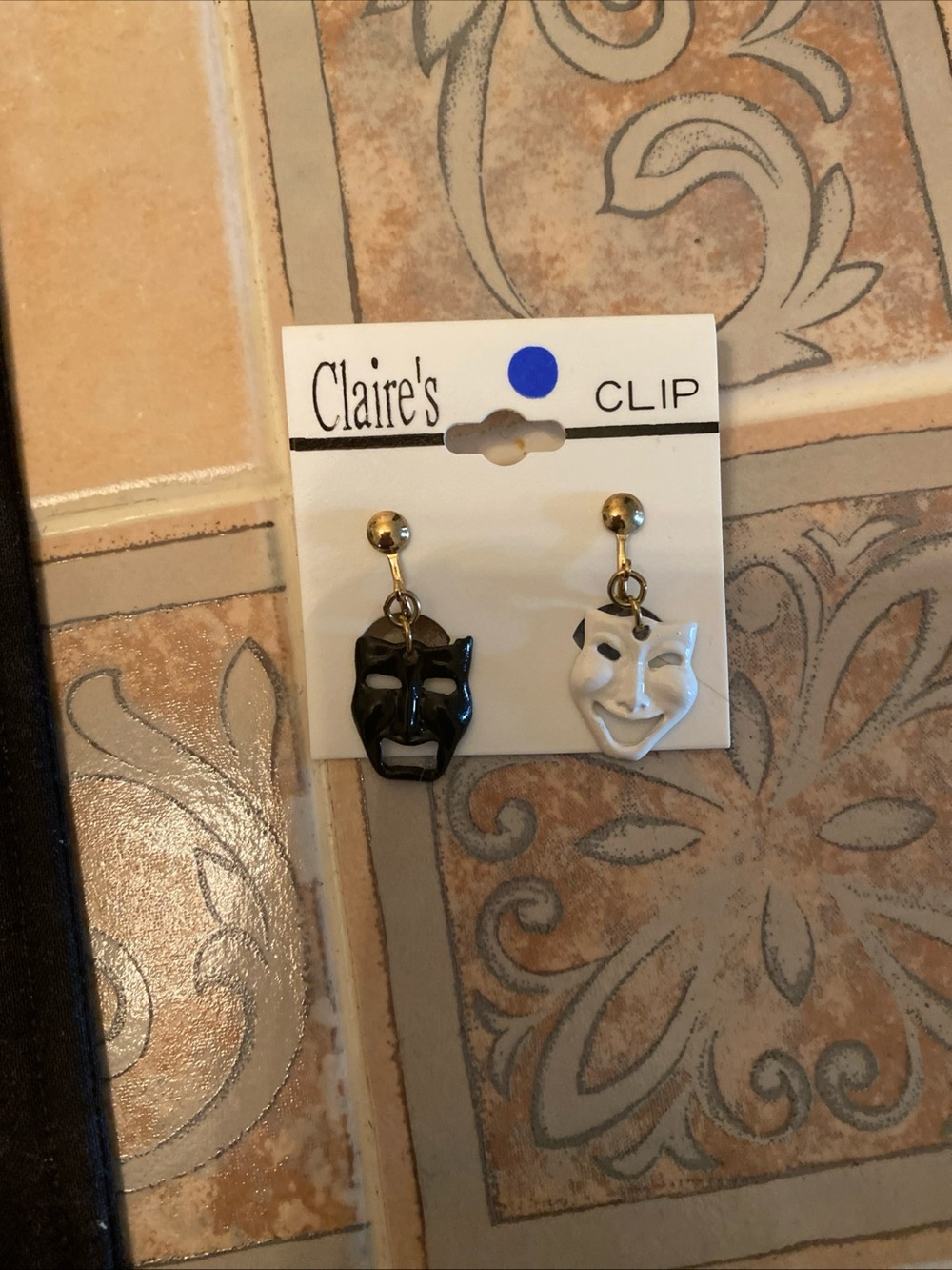 Claire's Black and White Comedy/Tragedy Clip-On Earrings